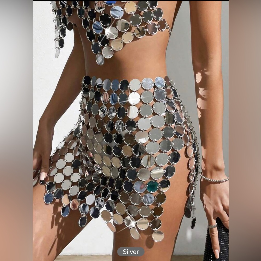Sequin Mirror Metallic Skirt